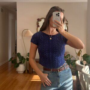 Free People Women's Navy and Blue T-shirt